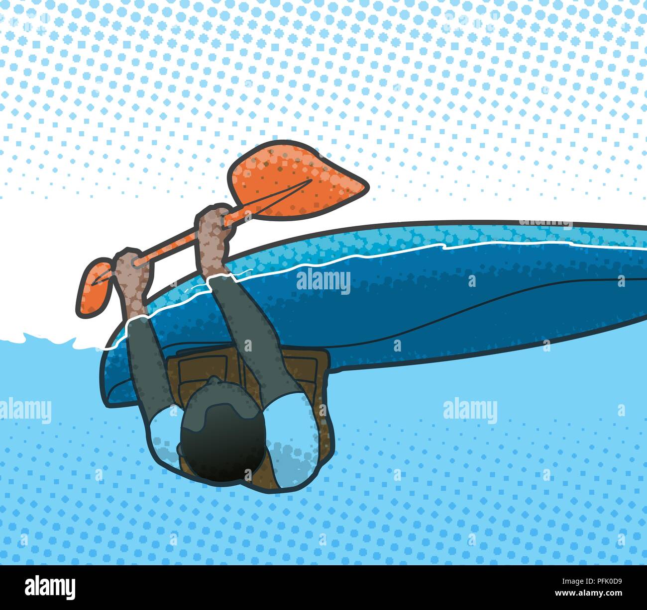 Digital illustration of Eskimo roll with man in upside down position  gripping paddle and resting arms on side of kayak Stock Photo - Alamy