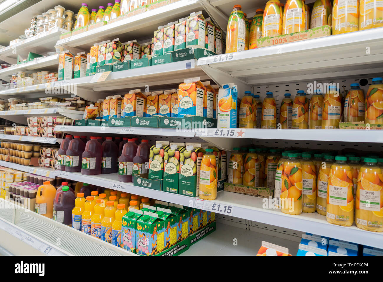 Display fruit juices in supermarket hires stock photography and images