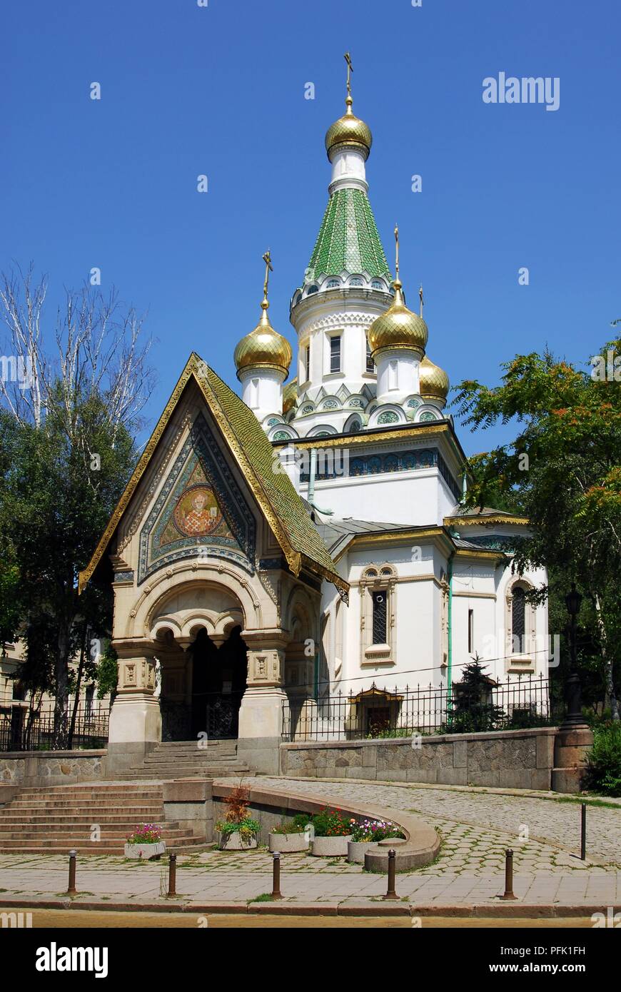Bulgaria, Sofia, Church of St Nicholas the Miracle-Worker, known as the Russian Church, facade and entrance Stock Photo
