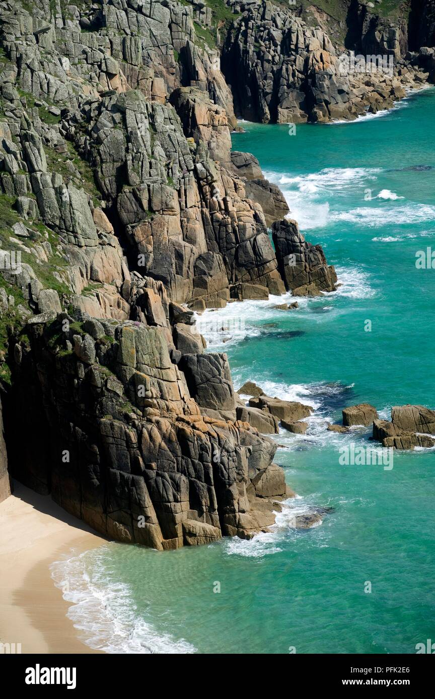 Great Britain, England, Cornwall, near Porthcurno, cliffs at Pednvounder Stock Photo