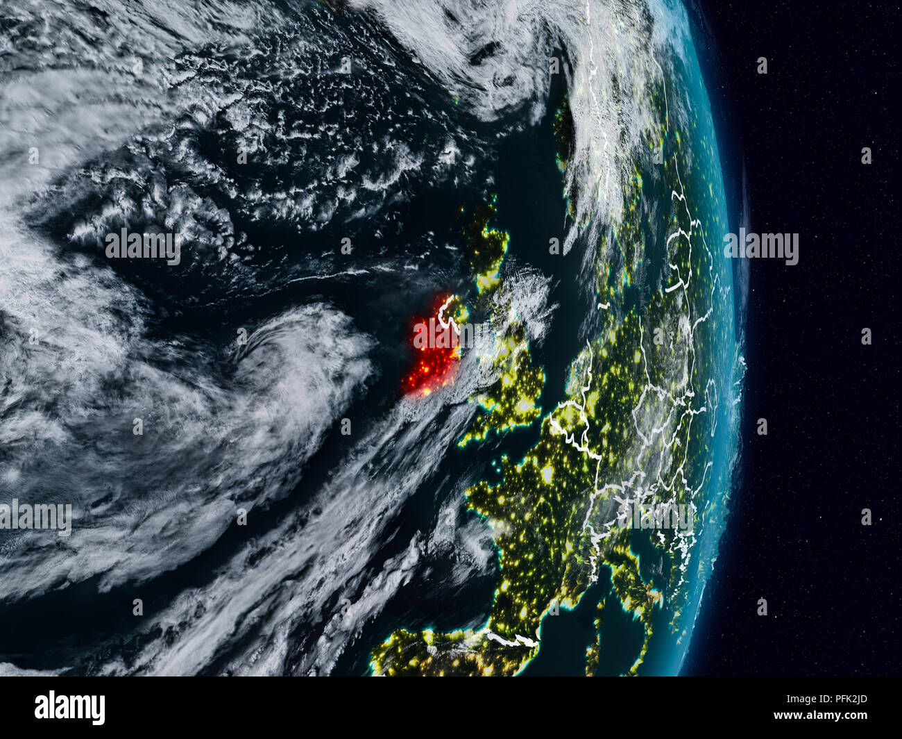 Ireland from space on planet Earth at night with visible country ...