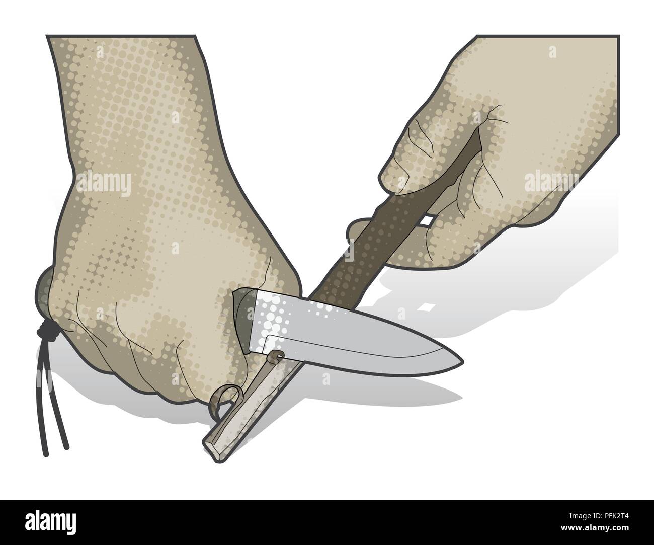 Digital illustration holding knife with forehand grip to remove bark from stick Stock Photo Alamy