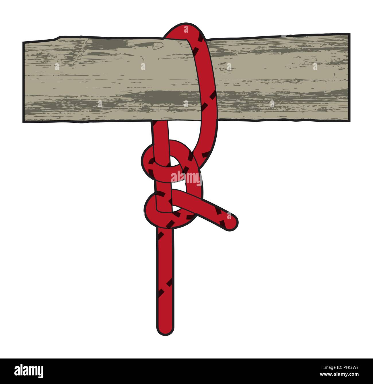 Digital illustration of hitch knot tied around piece of wood Stock