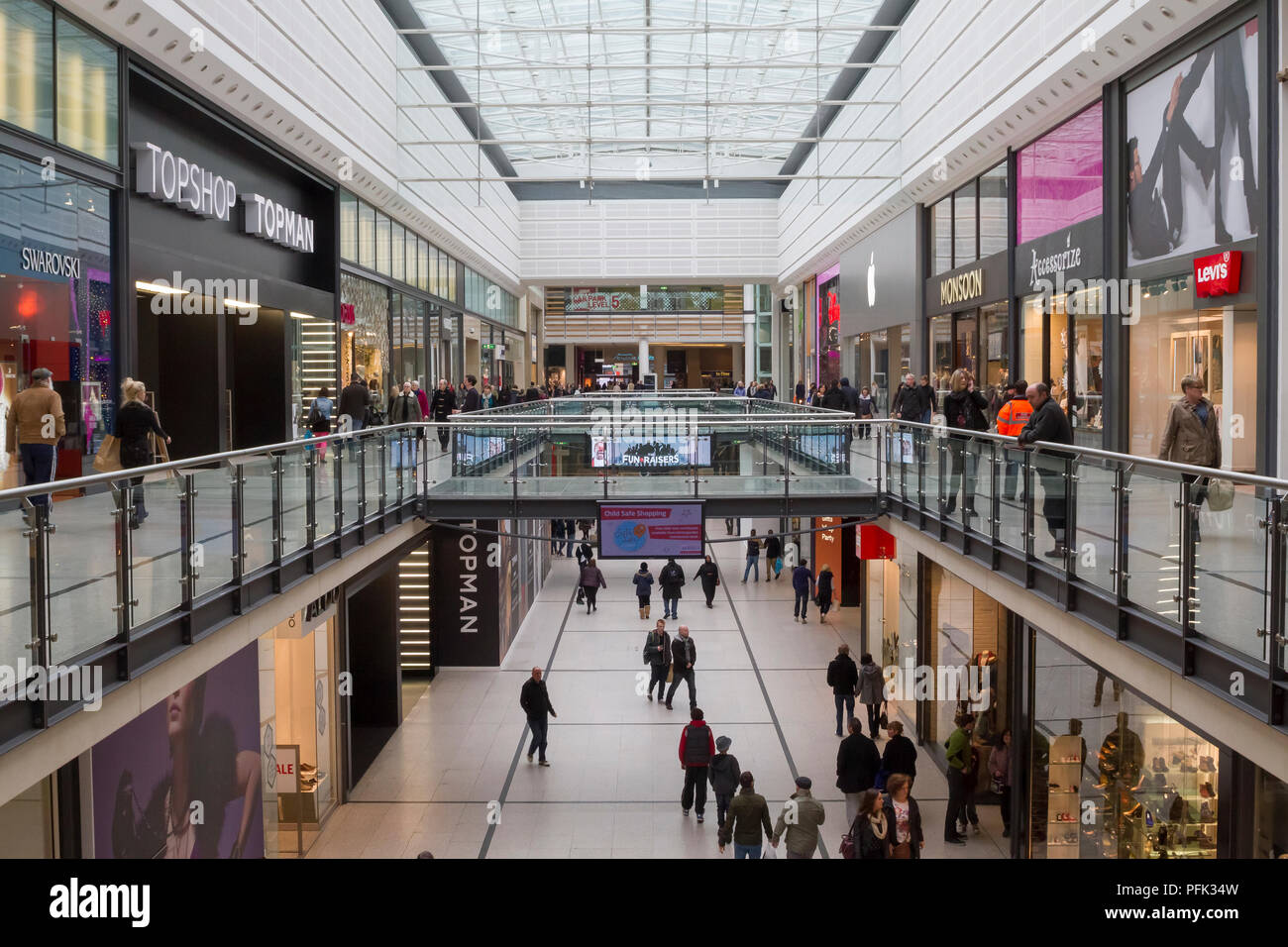 Inside the Manchester Arndale Shopping Centre in Manchester, England. Stock Photo