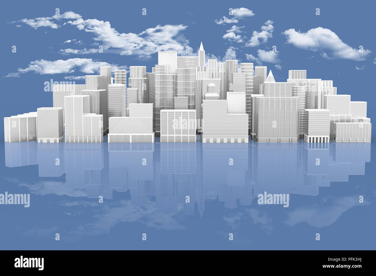 3D illustration. Skyline city by the sea with sky background Stock ...