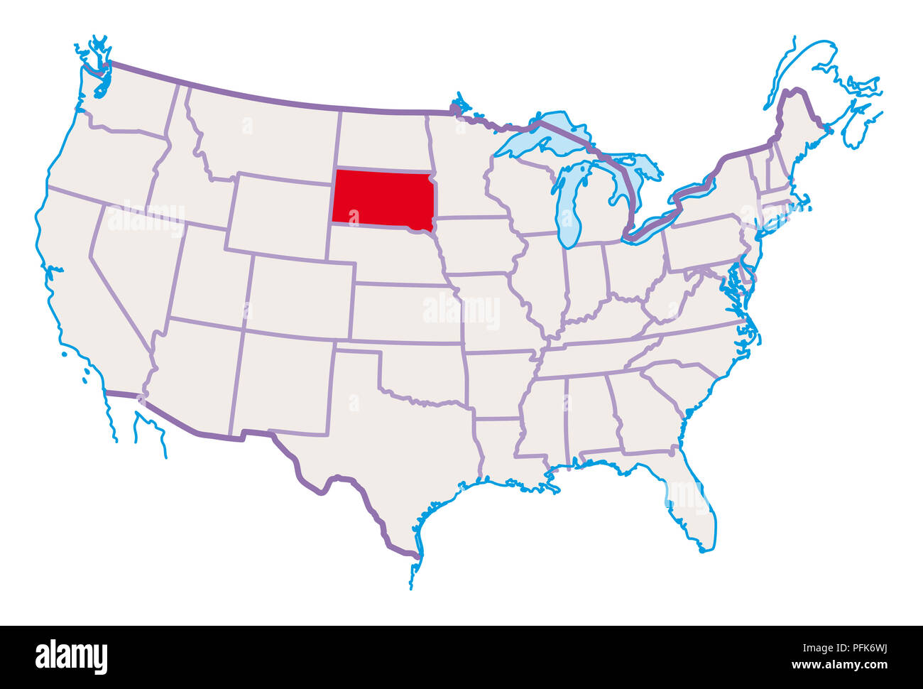 Map Of Usa South Dakota Highlighted In Red Stock Photo Alamy