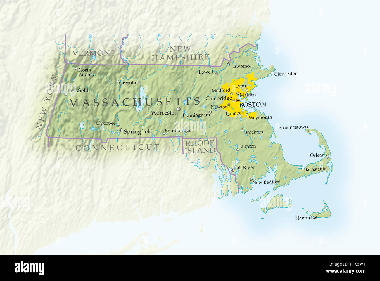 Map of Massachusetts, close-up Stock Photo - Alamy