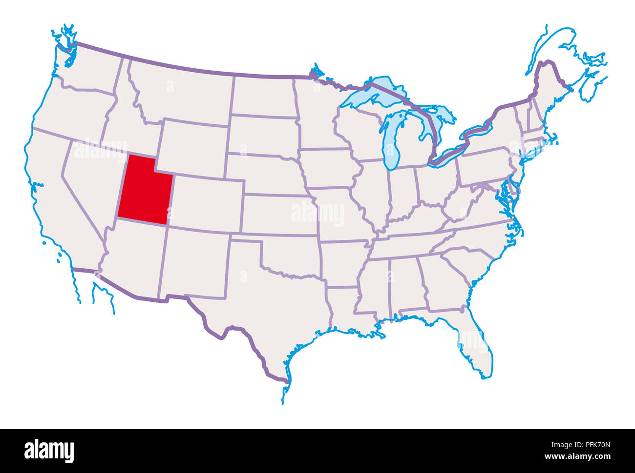 Map Of Usa Utah Highlighted In Red Stock Photo 216166853 Alamy