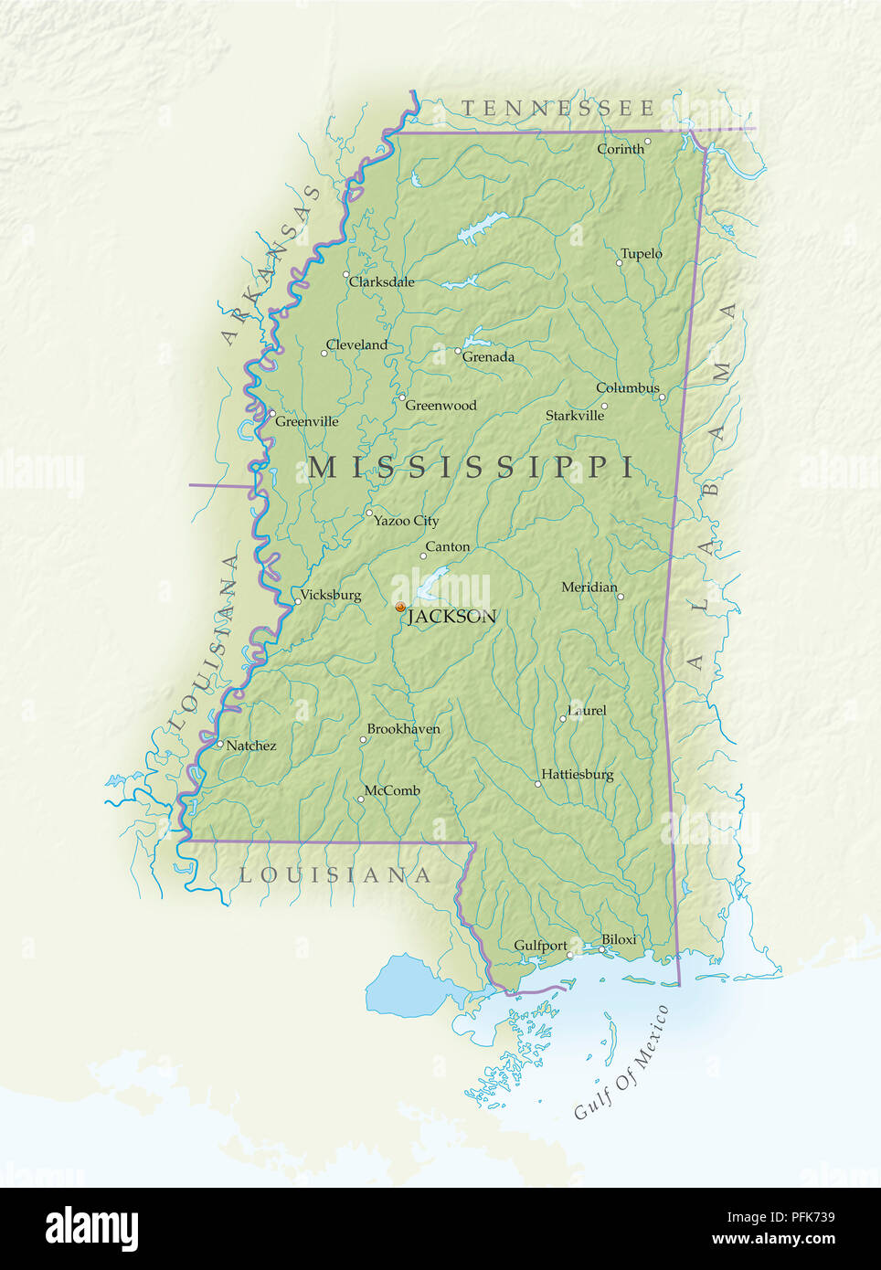 Map Of Mississippi Close Up Stock Photo Alamy   Map Of Mississippi Close Up PFK739 