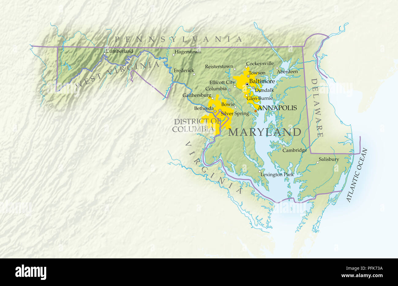 Map of Maryland, closeup Stock Photo Alamy