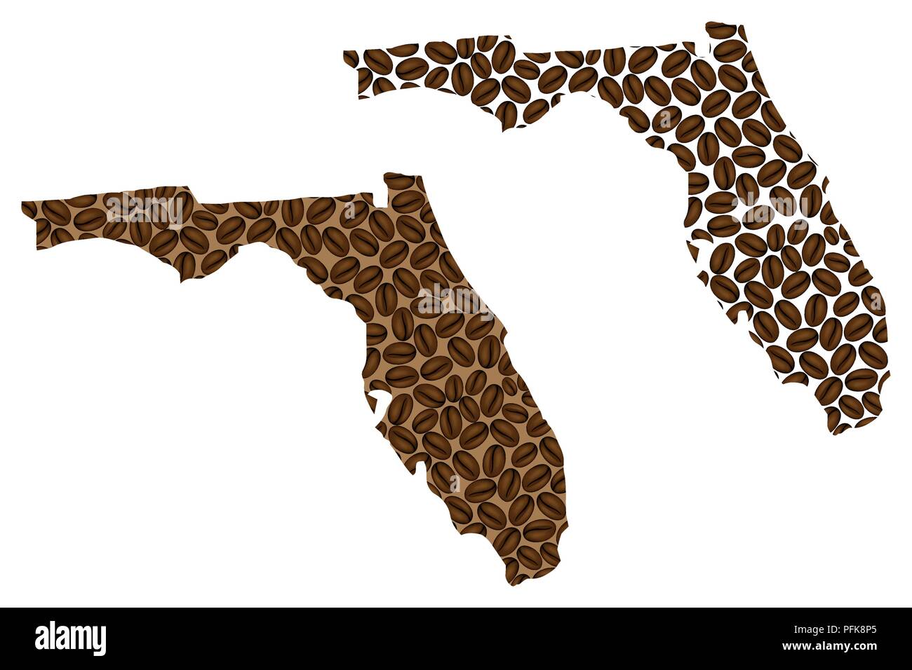 Florida United States of America - Florida United States Of America The Sunshine State Map Of Coffee Bean Florida Map Made Of Coffee Beans PFK8P5 
