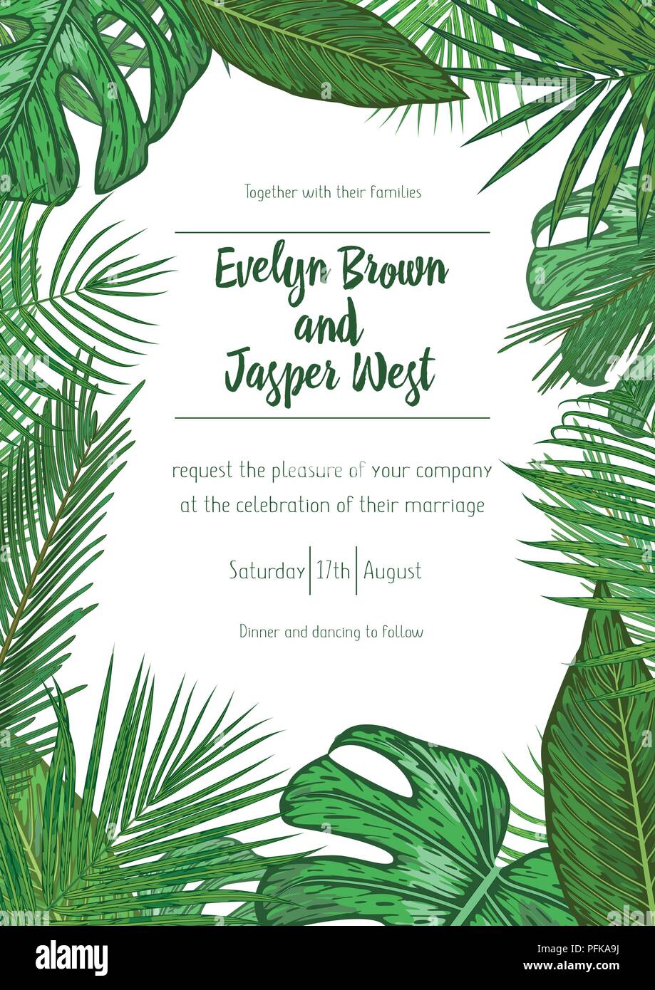 Wedding event invitation card template. Exotic tropical jungle In Event Invitation Card Template