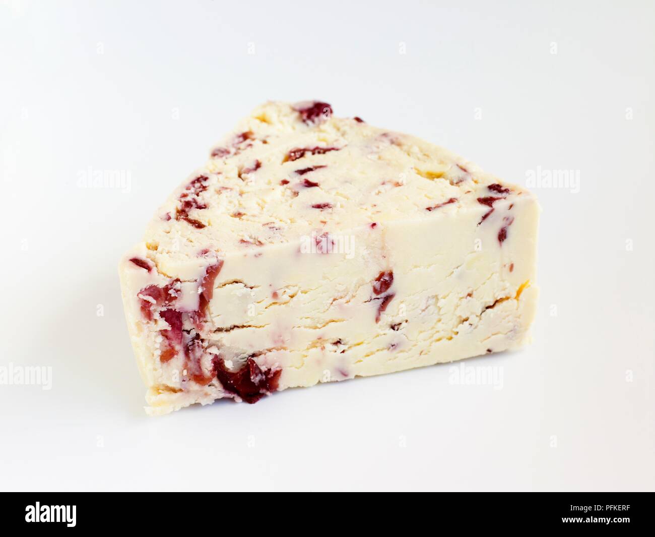 Slice of English Wensleydale cow's milk cheese with cranberries Stock Photo