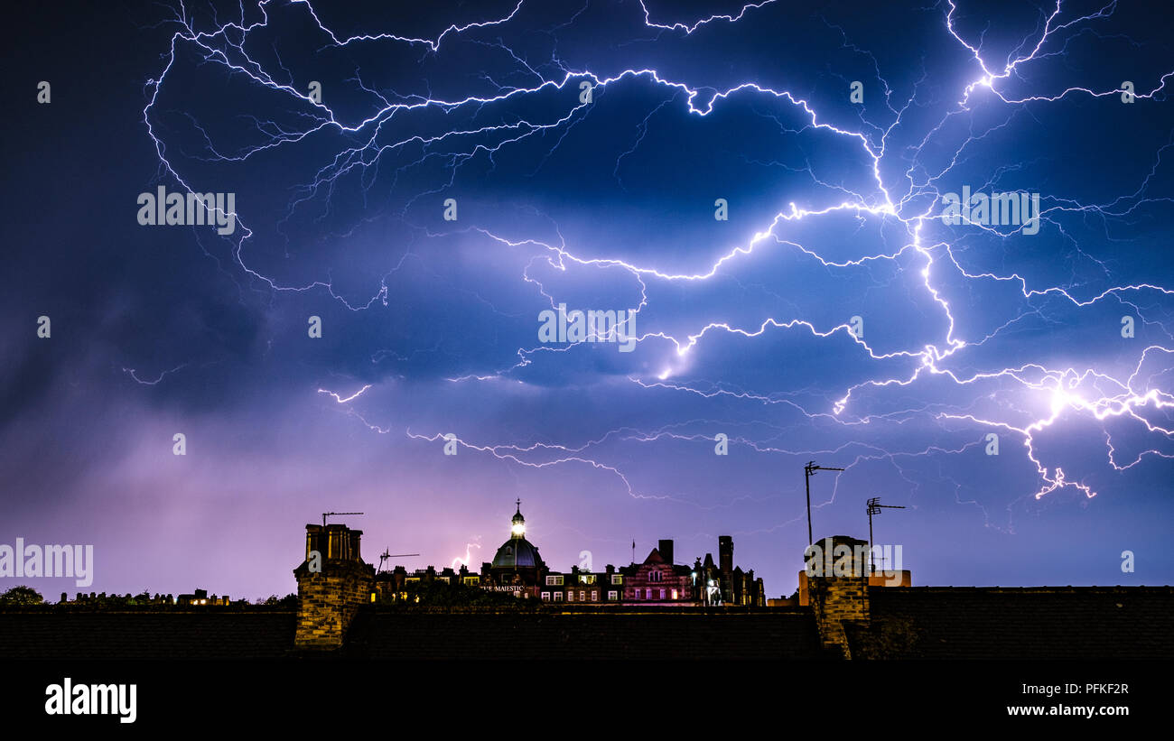 Lightening Storm over the Majestic Hotel, Harrogate, North Yorkshire Stock Photo