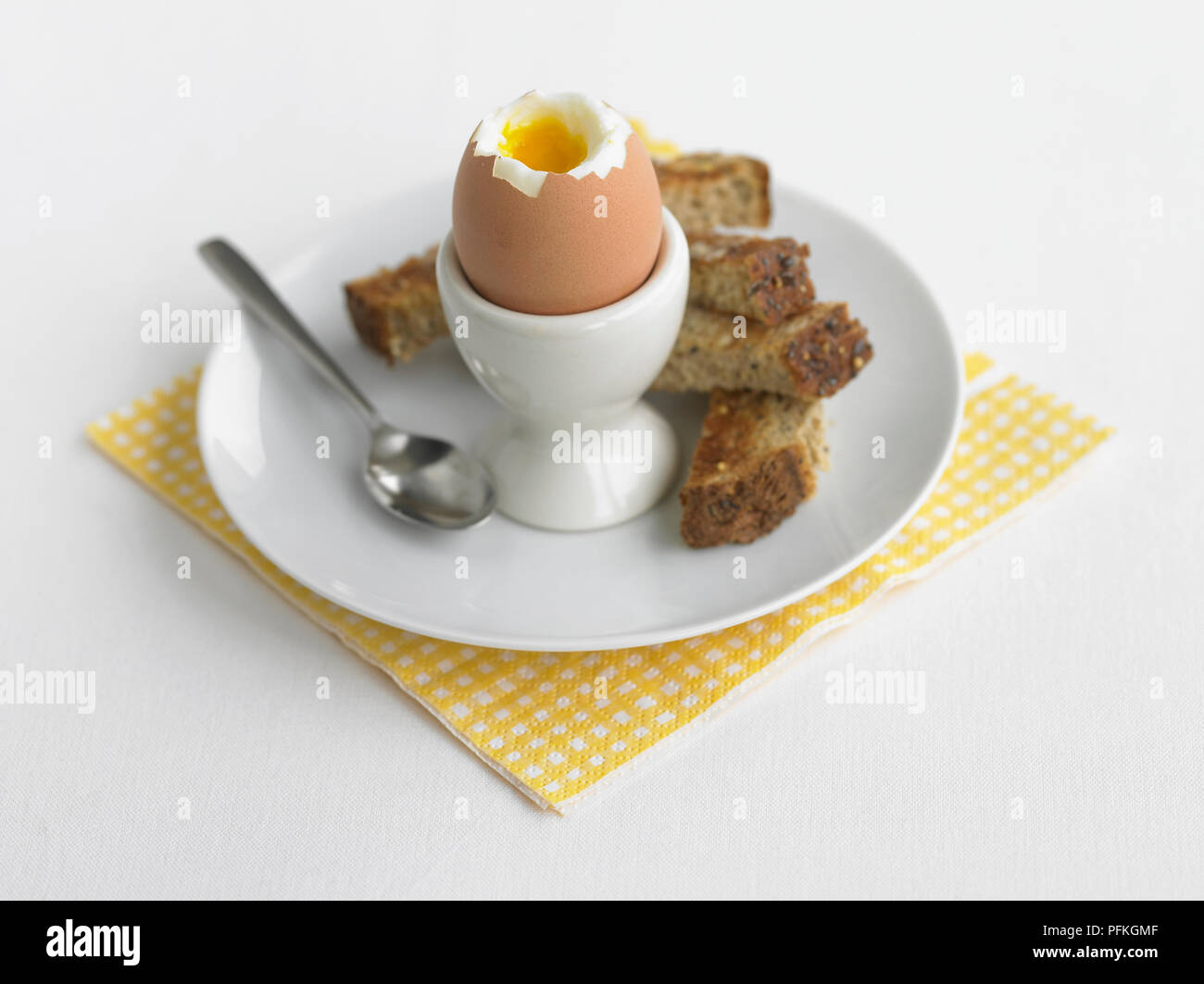 Soft-boiled egg and toast Stock Photo