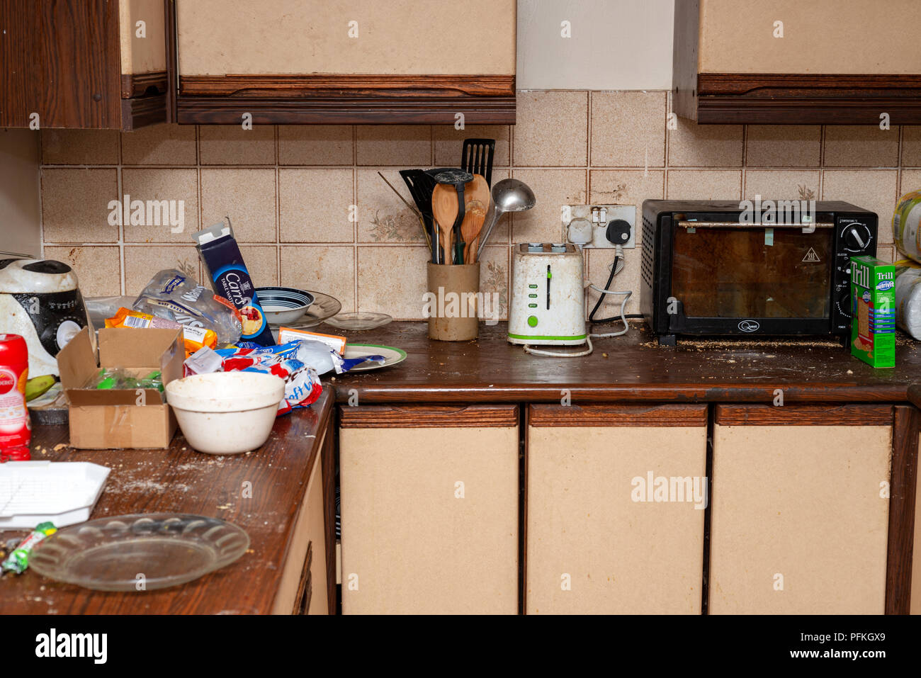 A Maid Cleaning Dirty Kitchen, Stock vector