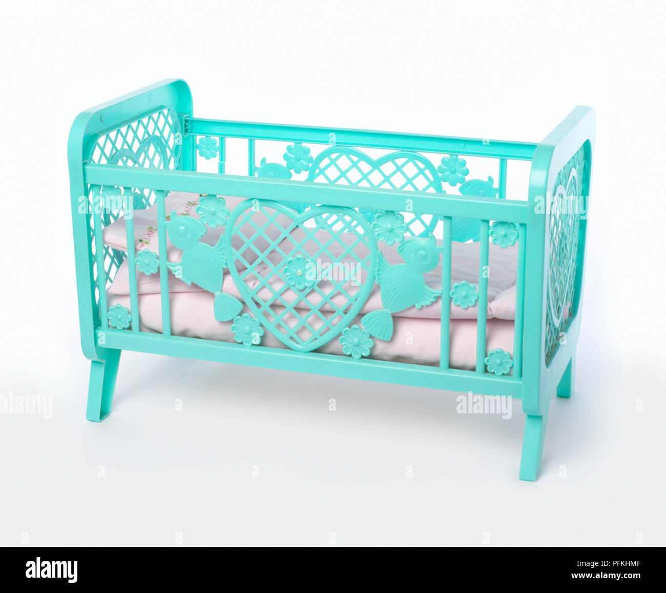 Child's blue plastic toy cot Stock Photo Alamy
