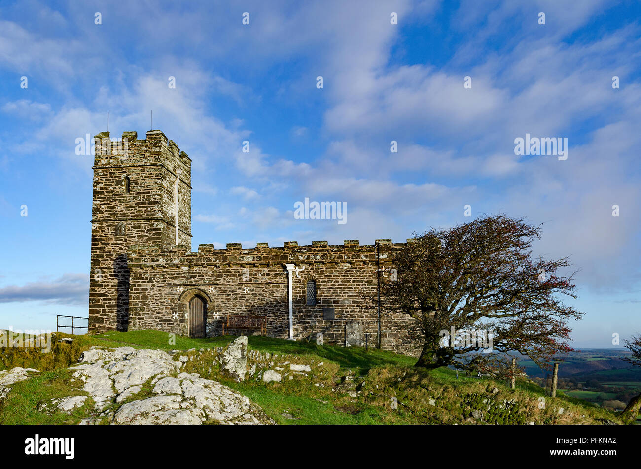 the church of st.michael de rupe on the summit of brent tor near the village of north brentor, dartmoor, devon, england, britain, uk. Stock Photo