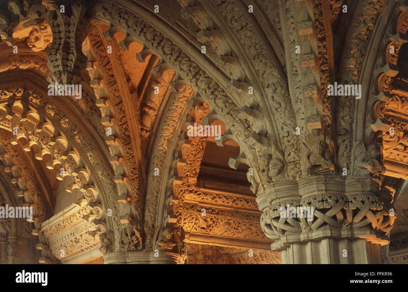 Great Britain, Scotland, The Lothians, Pentland Hills, Rosslyn Chapel, ornately carved vaulted arches Stock Photo