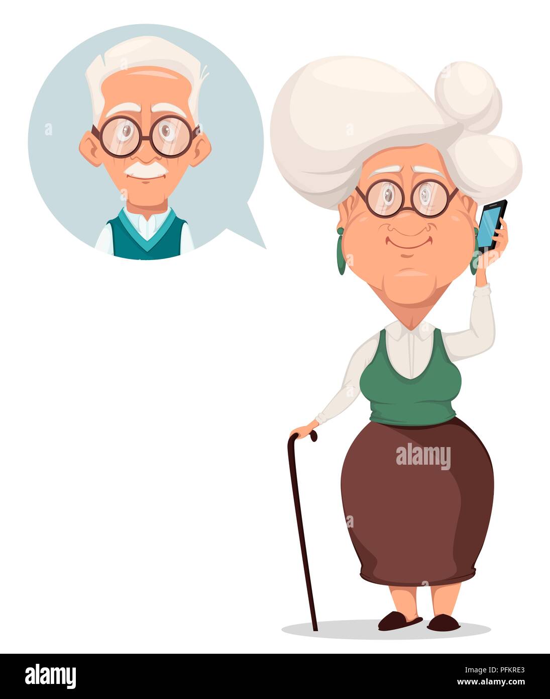 Grandparents day greeting card. Grandmother calling to grandfather. Silver  haired grandma and grandpa. Pretty cartoon characters. Vector illustration  Stock Vector Image & Art - Alamy