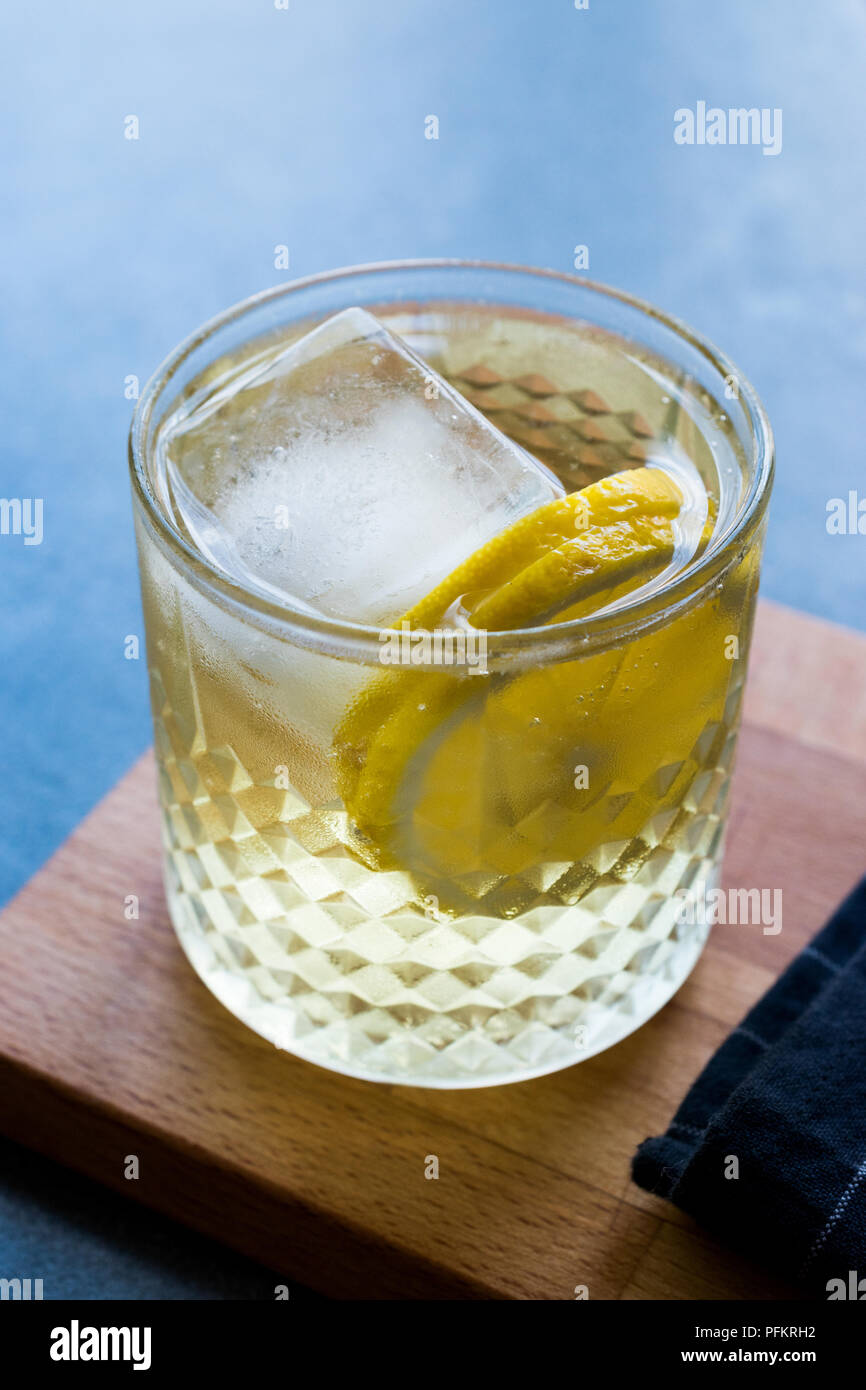 Irish Ale Cocktail with Ginger Beer, Lemon and Ice. Alcoholic Beverage