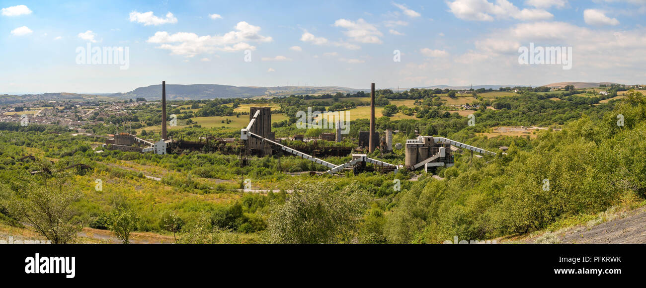 Panoramic view of the site of the former Cwm colliery and coke ovens in Beddau near Pontypridd, Wales. Stock Photo