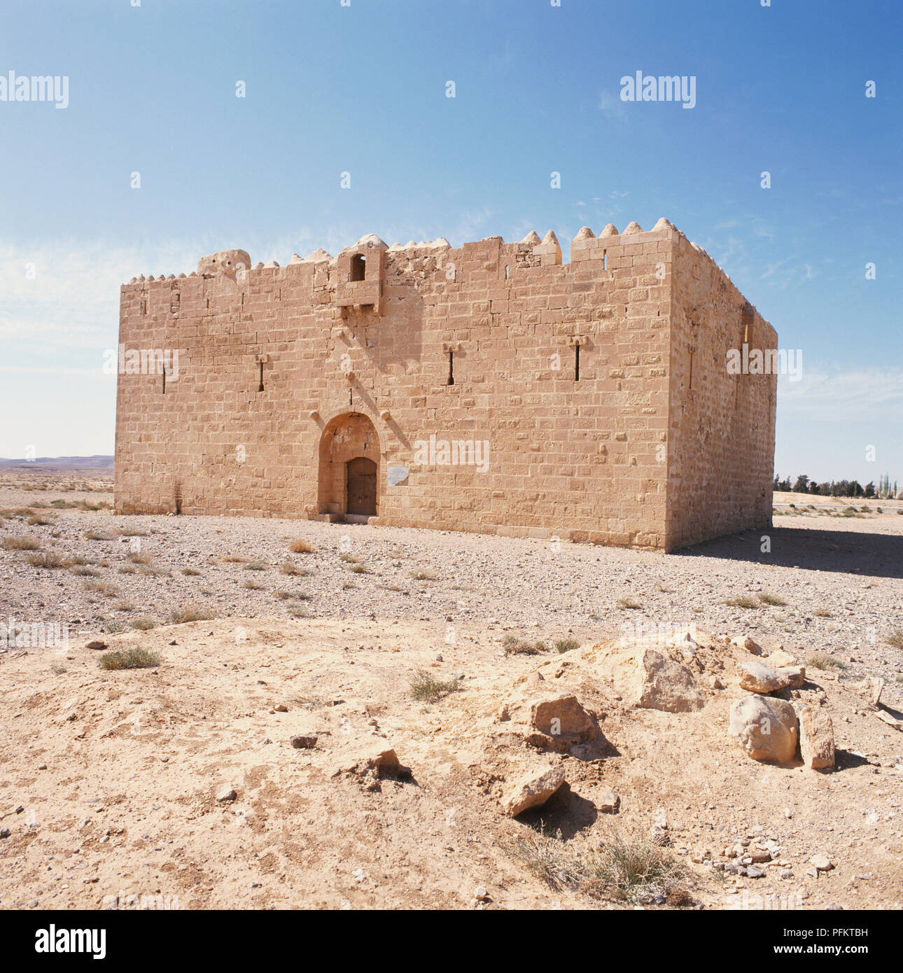 Jordan, castle at Qatrana, square fortress in barren landscape. Stock Photo