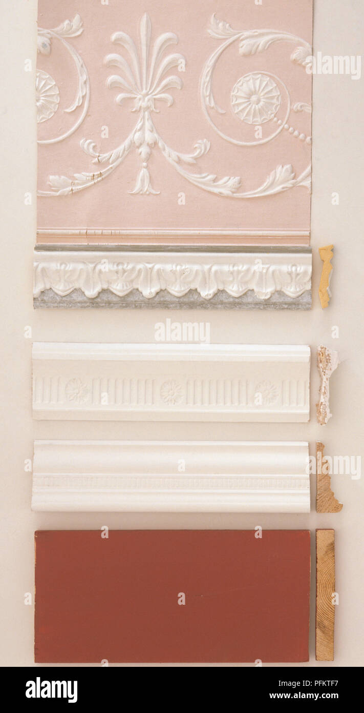 Frieze, picture rail, dado rail, moulding and base for skirting board Stock Photo