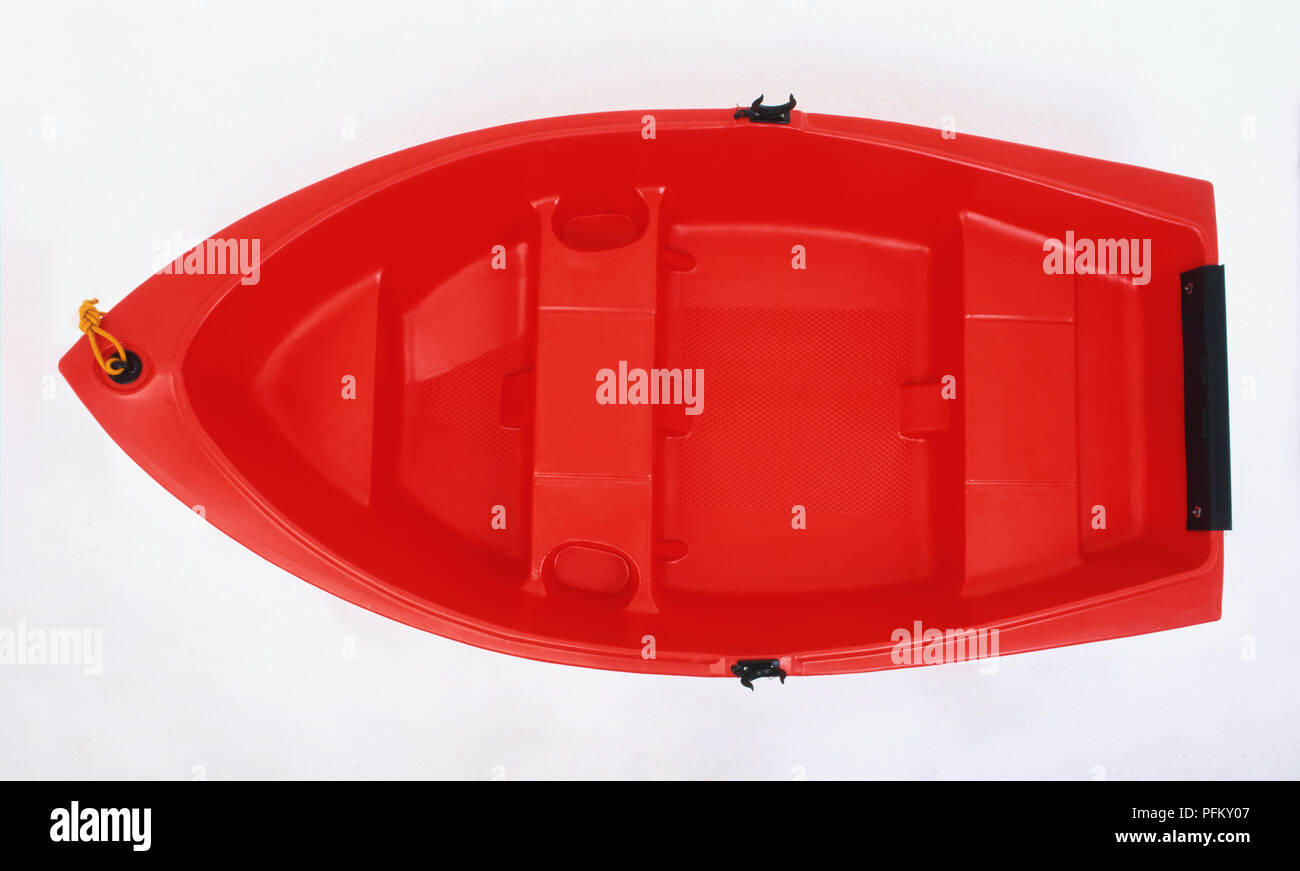 Red plastic rowing boat, view from above Stock Photo
