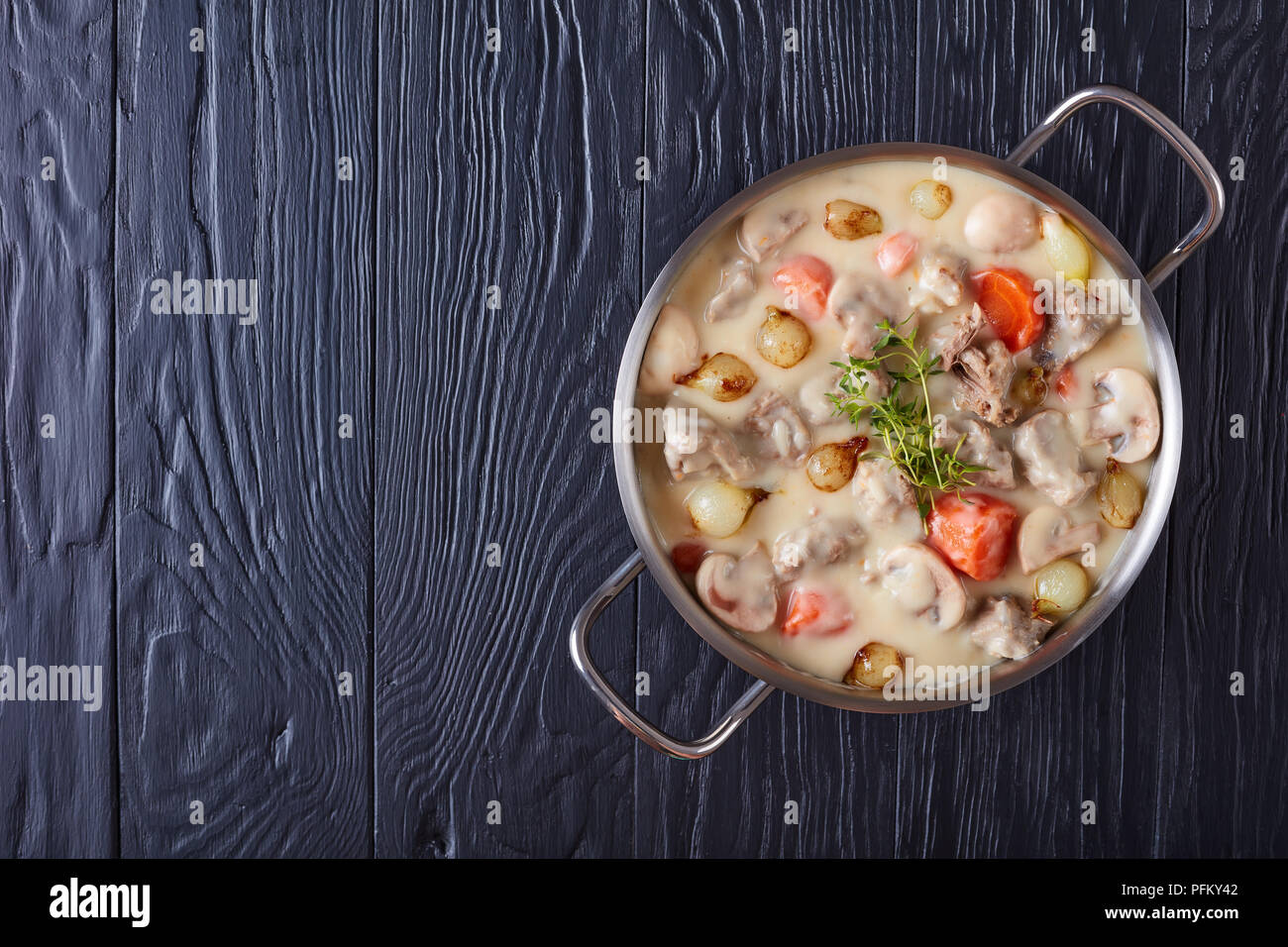 creamy veal stew or blanquette de veau pieces of veal meat stewed