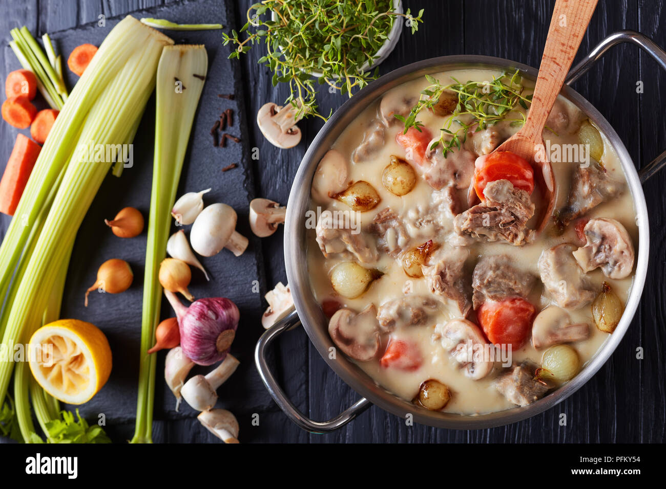Creamy Veal Stew Or Blanquette De Veau Pieces Of Meat With
