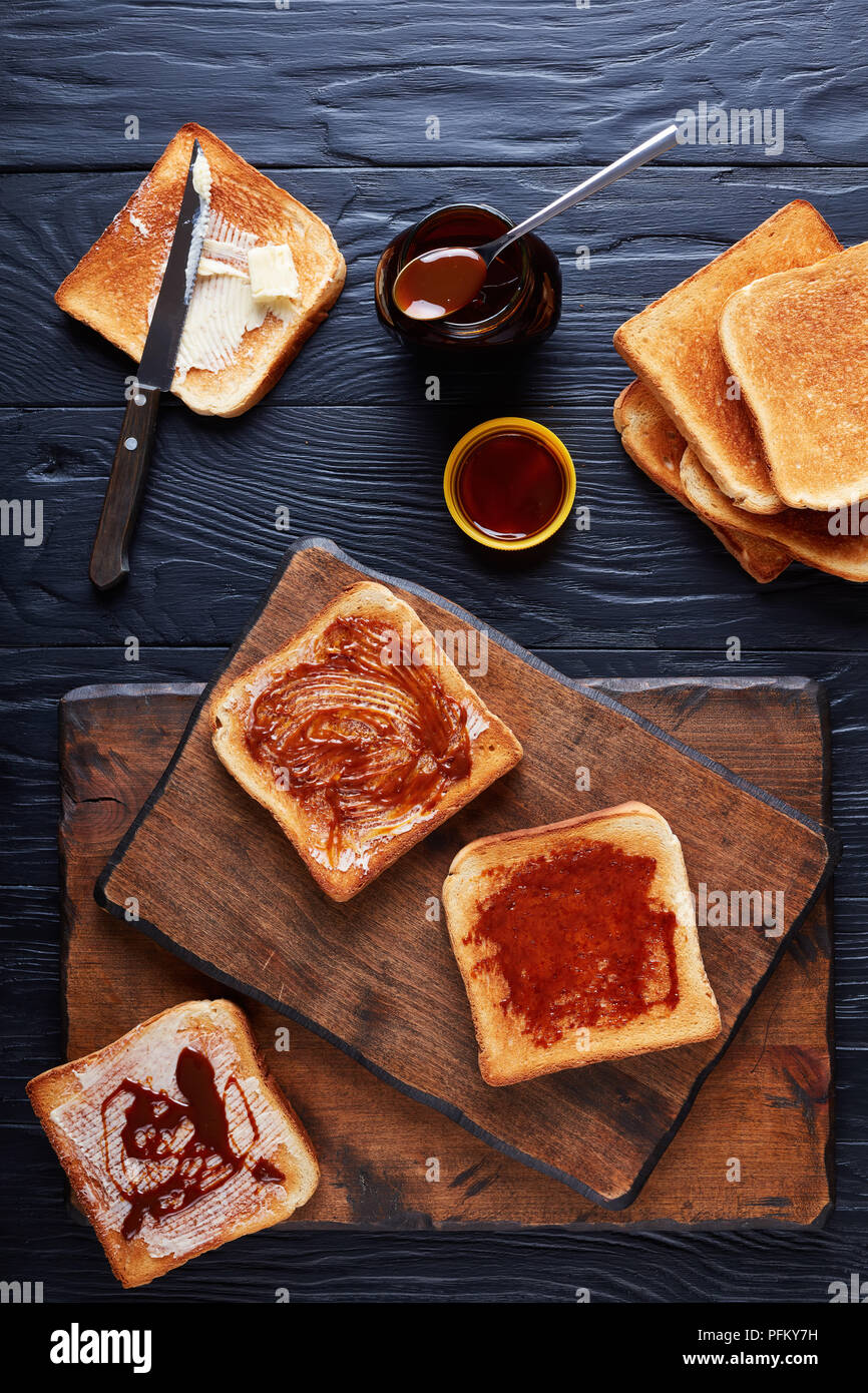 delicious aussie toasts with butter and marmite yeast extract, a