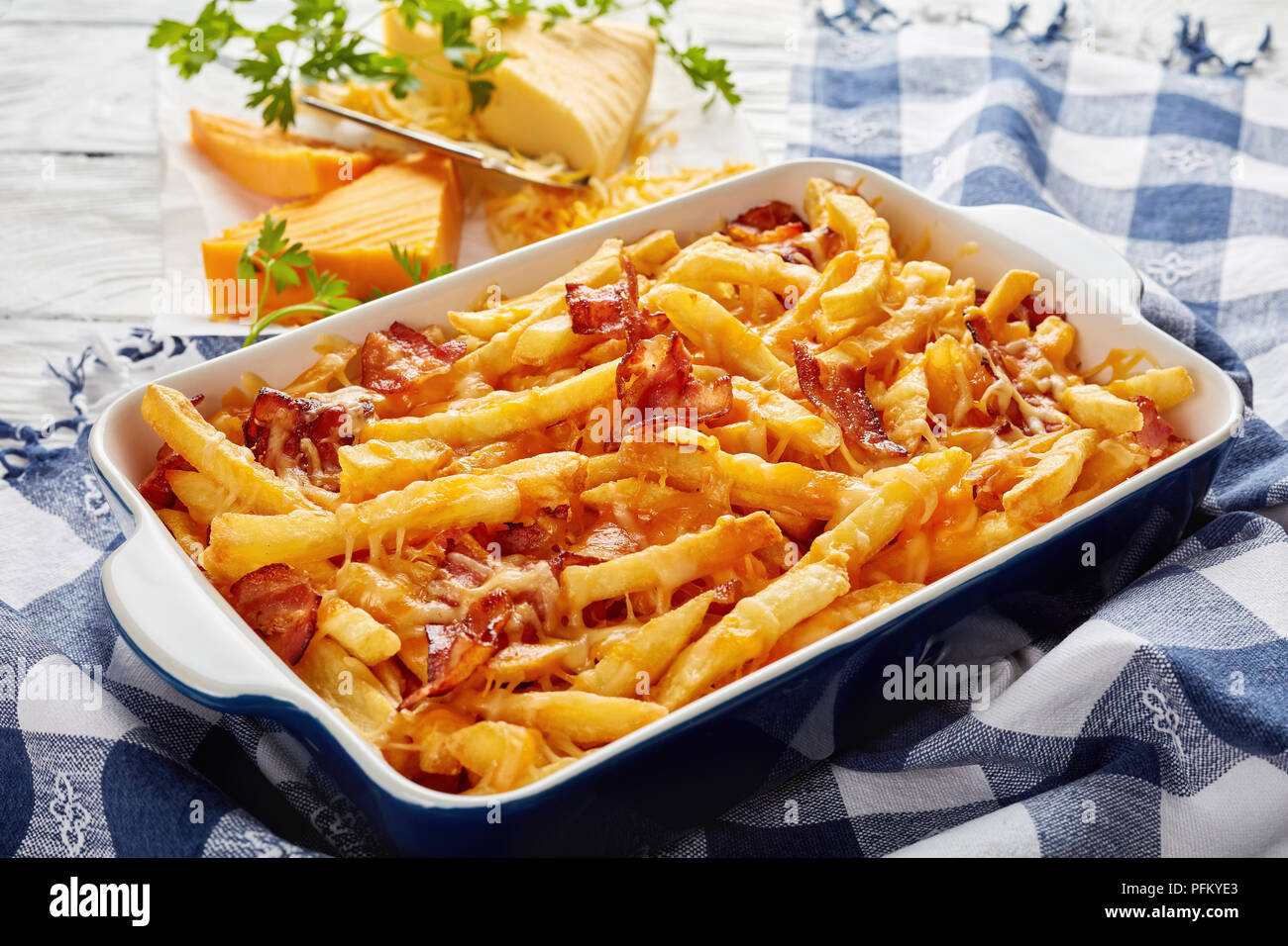 australian fries smothered in melted mix of shredded cheese and bacon