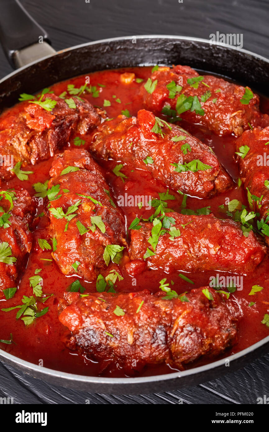 delicious Italian Braciole beef steak rolls filled with sliced