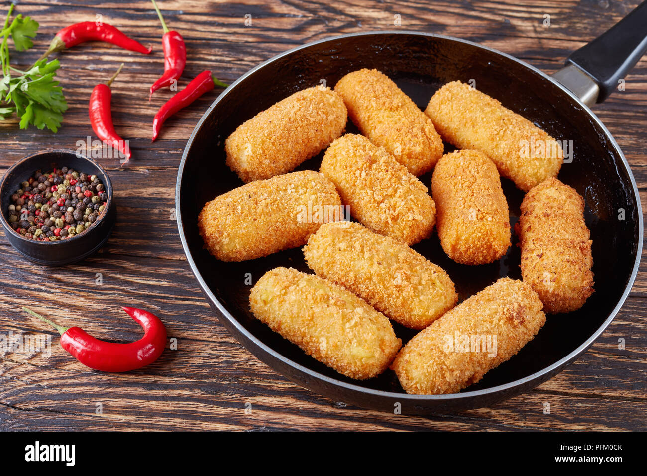 closeup of delicious spanish breaded deepfried potato croquettes