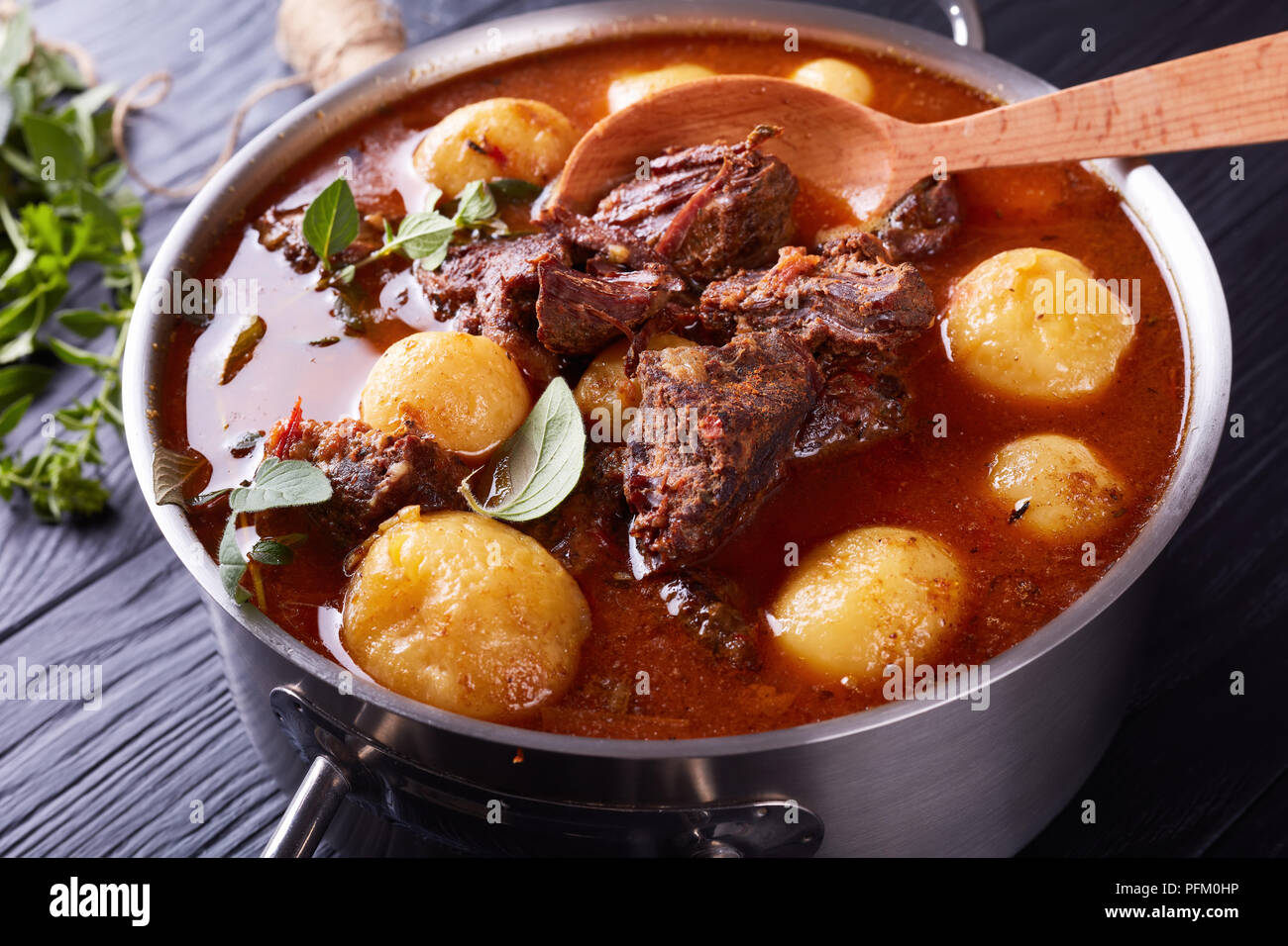 Beef Stew with tender cubes of meat, whole new potatoes, carrots and