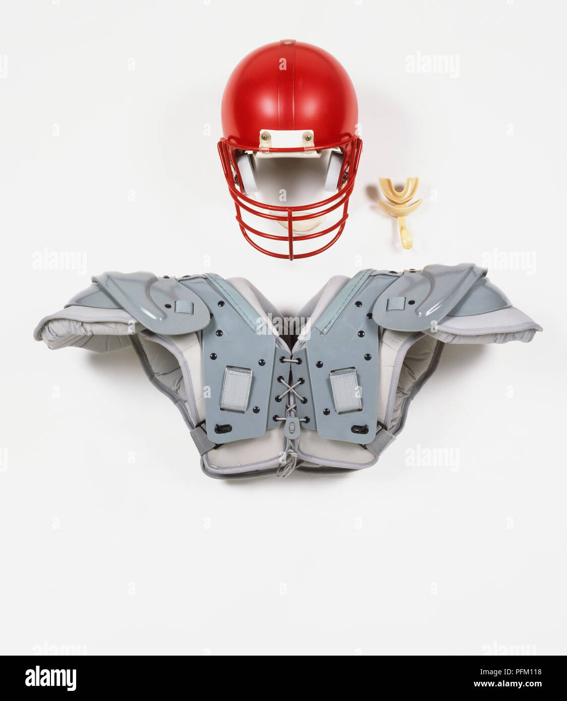 American football equipment, including helmet and padding Stock Photo