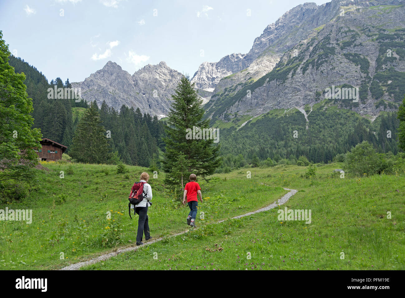 hiking near Baad, little Walser valley, Austria Stock Photo
