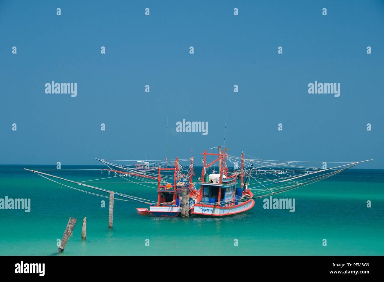 Thailand, Ko Phangan, Ao Chalok Lam, fishing boat at sea Stock Photo
