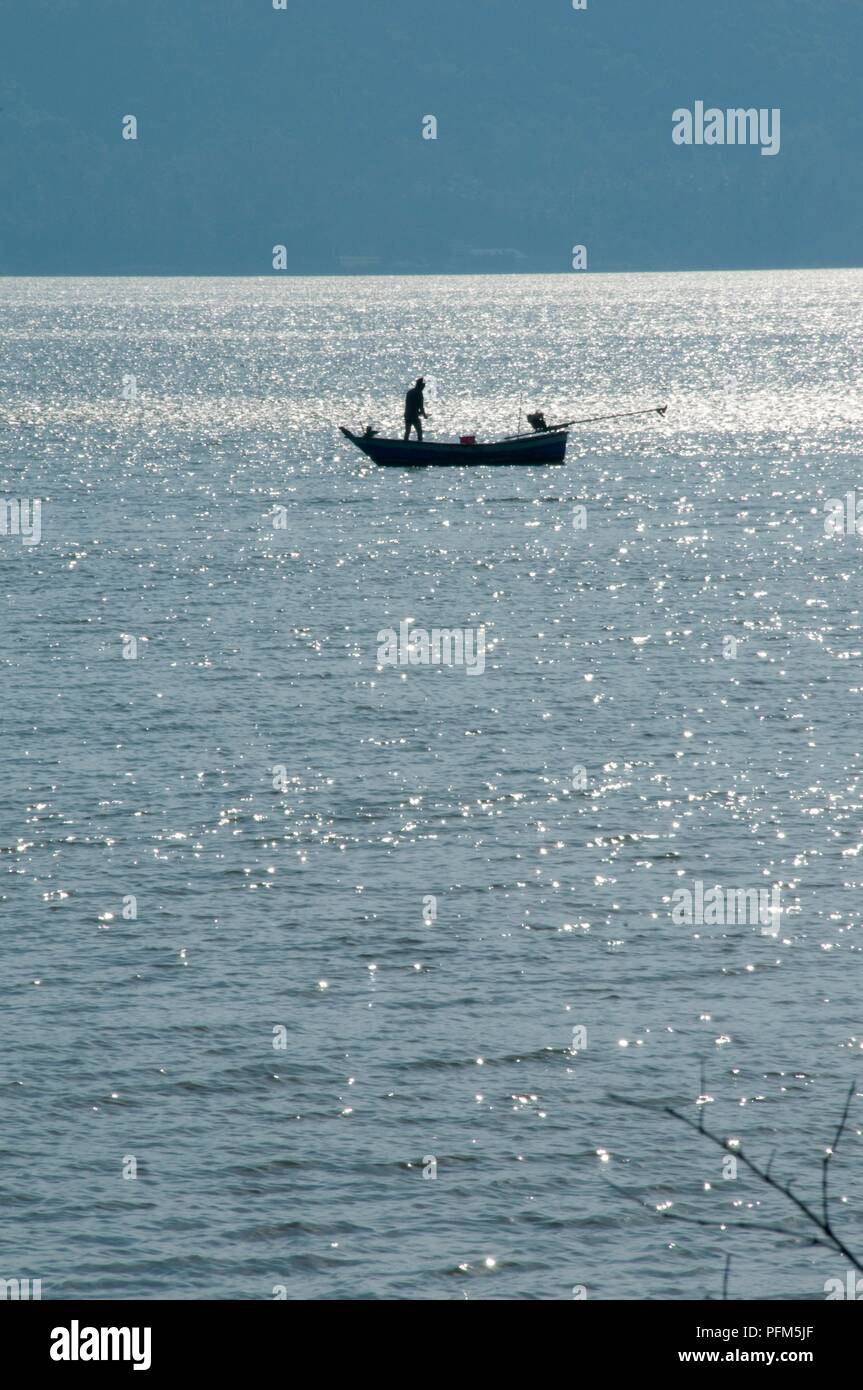 Thailand, Prachuap Khiri Khan Province, Bang Saphan Yai, lone fisherman Stock Photo