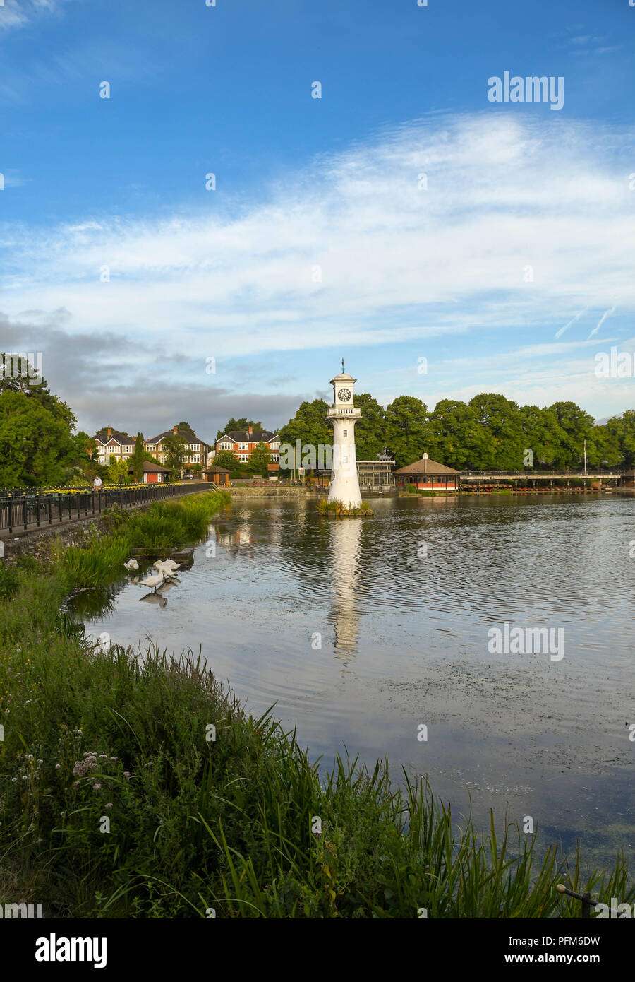 Wide angle view of Roath Park Lake in the suburbs of Cardiff, Wales. Stock Photo