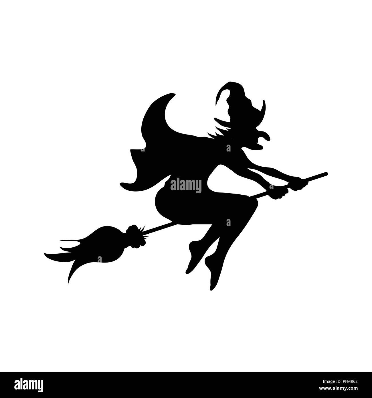 Halloween witch on a broomstick silhouette Stock Vector