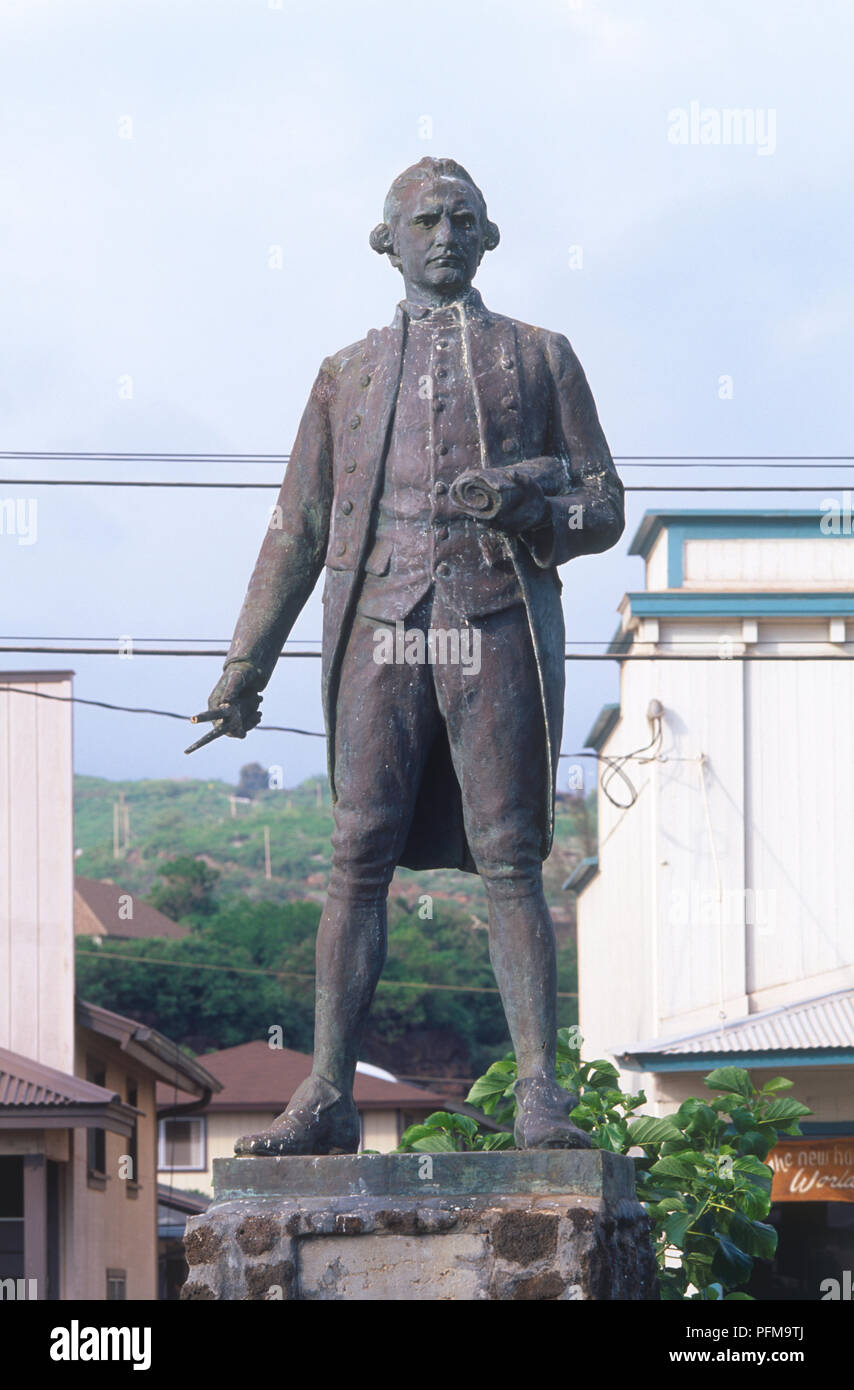 USA, Hawaii Islands, Waimea, statue of Captain Cook Stock Photo