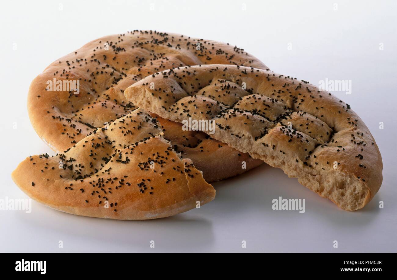 Pide, a type of seeded Turkish pita bread Stock Photo