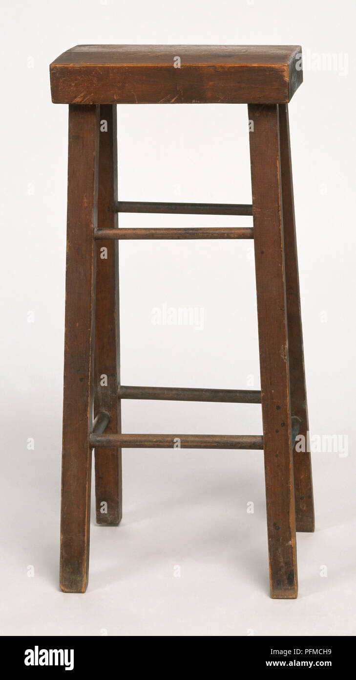 Old fashioned oak stool Stock Photo
