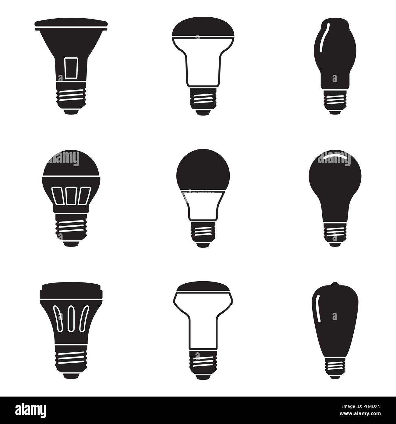 Set of halogen light bulb icons. Flat vector Stock Vector