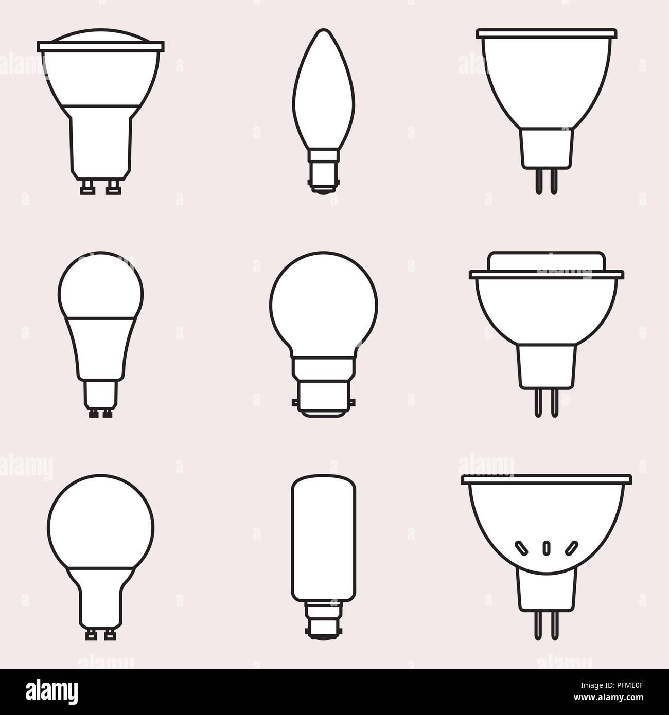 Halogen light bulb different types of holder. Thin line vector Stock Vector  Image & Art - Alamy