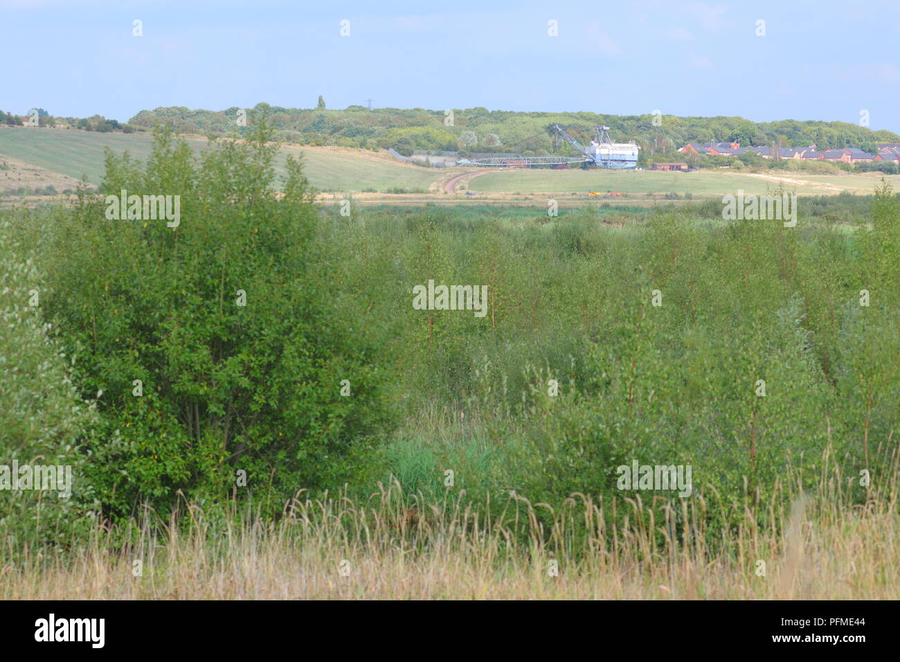 Oddball the Ruston Bucyrus Erie 1150 Walking Dragline which is preserved in it's final resting place at RSPB St Aidan's Nature Park Stock Photo