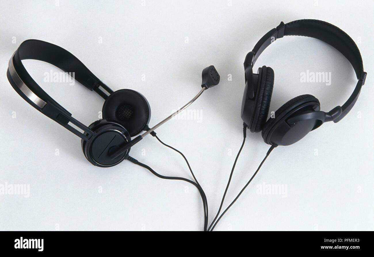 Two pair of headphones, one with microphone Stock Photo
