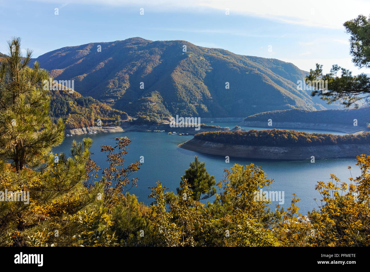 Autumn landscape of Meander of Vacha (Antonivanovtsy) Reservoir